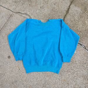 Vtg 80s Plain Earthtone Minimal Crewneck Sweatshirt Aqua Blue XXS Fit